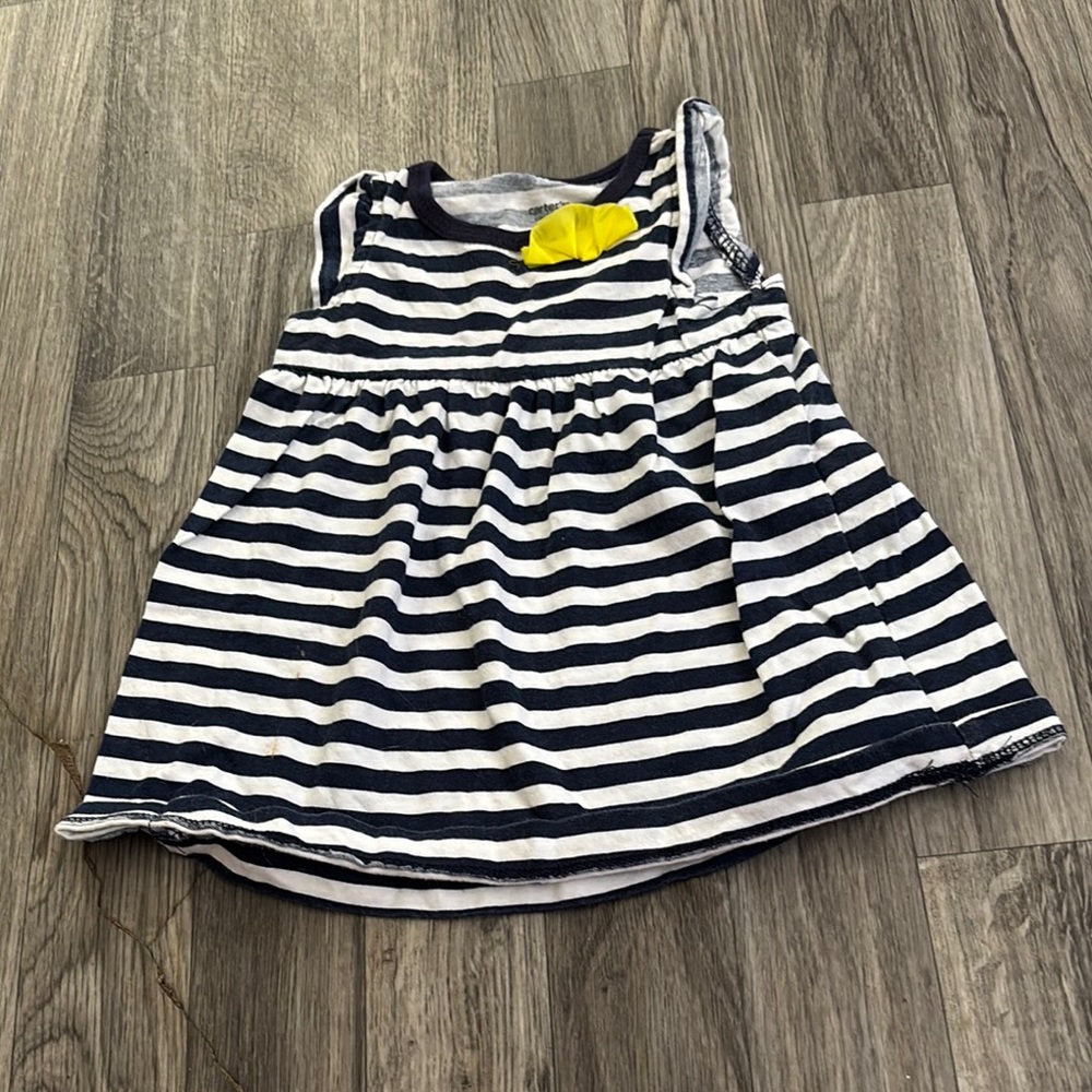 Carter's Navy and White Striped Dress with Yellow Accent